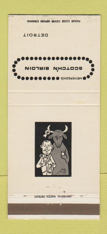Matchbook Cover - Meyerson's Scotch n Sirloin Detroit MI 30 Strike