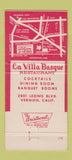 Matchbook Cover - La Villa Basque French Vernon CA 30 Strike