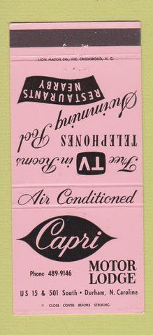 Matchbook Cover - Capri Motor Lodge Durham NC 30 Strike