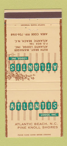 Matchbook Cover - Atlantis Lodge Atlantic Beach NC 30 Strike