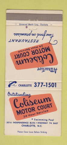 Matchbook Cover - Coliseum Motor Court Charlotte NC 30 Strike