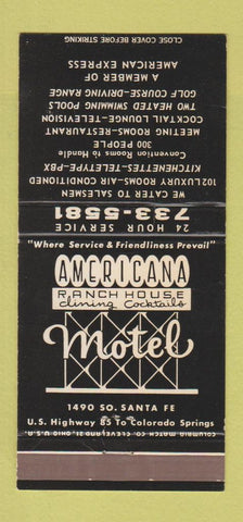 Matchbook Cover - American Ranch House Colorado Springs 30 Strike