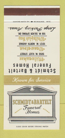 Matchbook Cover - Schmidt Bartelt Funeral Home Milwaukee Wauwatosa WI 30 Strike