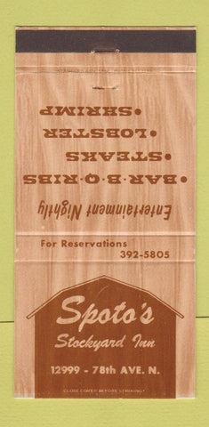 Matchbook Cover - Spoto's Stockyard Inn 30 Strike