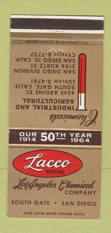 Matchbook Cover - Lacco Chemical South Gate San Diego Los Angeles CA 30 Strike