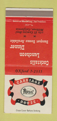 Matchbook Cover - Carriage House Millbrae CA 30 Strike