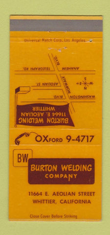 Matchbook Cover - Burton Welding Whittier CA 30 Strike