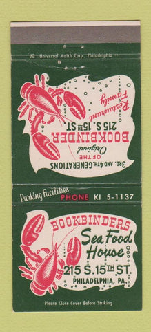 Matchbook Cover - Bookbinders Seafood House Philadelphia PA lobster 30 Strike