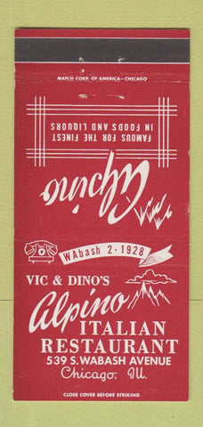 Matchbook Cover - Alpino Italian Restaurant Chicago IL 30 Strike