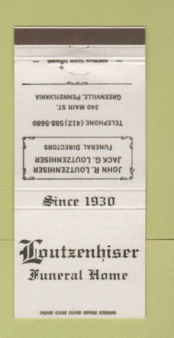 Matchbook Cover - Loutzenhiser Funeral Home Greenville PA 30 Strike