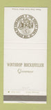 Matchbook Cover - Winthrop Rockefeller Governor AR Arkansas 30 Strike