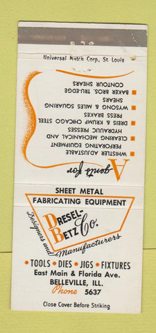 Matchbook Cover - Dresel Betz Tool Die Belleville IL WEAR 30 Strike