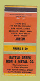 Matchbook Cover - Battle Creek Iron Metal Battle Creek MI WEAR 30 Strike