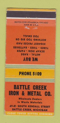 Matchbook Cover - Battle Creek Iron Metal Battle Creek MI WEAR 30 Strike