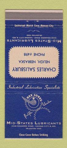 Matchbook Cover - Rex Lubricants Charles Salisbury Neligh NE 30 Strike
