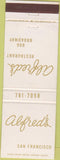 Matchbook Cover - Alfred's San Francisco CA restaurant