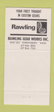 Matchbook Cover - Rawling Gear Works Shrewsbury MA 30 Strike
