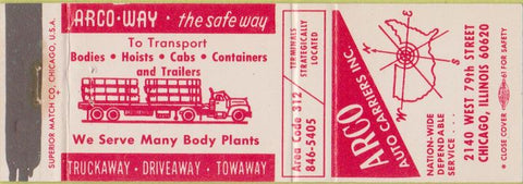 Matchbook Cover - Arco Auto Carriers Trucking Chicago IL