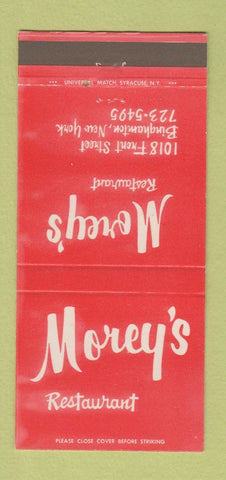 Matchbook Cover - Morey's Restaurant Binghamton NY WEAR 30 Strike