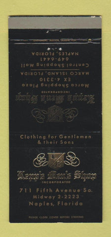 Matchbook Cover - Kapp's Men's Shop clothes Marco Island Naples FL 30 Strike
