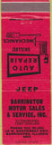 Matchbook Cover - Barrington Motor Sales IL Jeep dealer