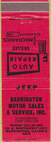 Matchbook Cover - Barrington Motor Sales IL Jeep dealer