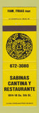 Matchbook Cover - Sabinas Cantina Mexican Food