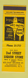 Matchbook Cover - 2nd Street Liquor Store Jamestown NY