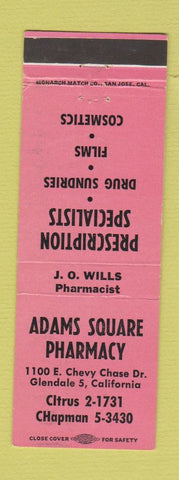 Matchbook Cover - Adams Square Pharmacy Drug Glendale CA