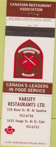 Matchbook Cover - Varsity Restaurant Toronto Canada