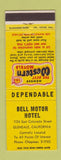 Matchbook Cover - Bell Motor Hotel Glendale CA Best Western