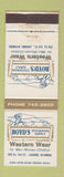 Matchbook Cover - Boyd's Western Wear clothes Laramie WY WEAR