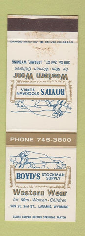 Matchbook Cover - Boyd's Western Wear clothes Laramie WY WEAR