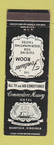 Matchbook Cover - Commodore Maury Hotel Norfolk VA