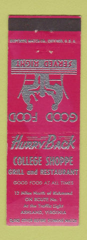 Matchbook Cover - College Shoppe Grill Restaurant Ashland VA WEAR