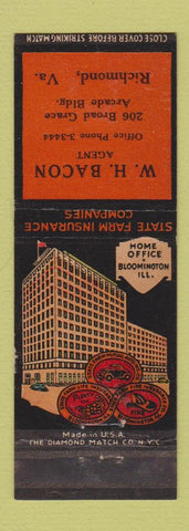 Matchbook Cover - State Farm Insurance WH Bacon Richmond VA