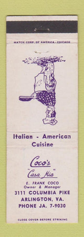 Matchbook Cover - Coco's Casa Mia Arlington VA Italian