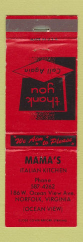 Matchbook Cover - Mama's Italian Kitchen Norfolk VA