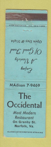Matchbook Cover - The Occidental Restaurant Norfolk VA WEAR