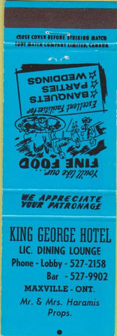 Matchbook Cover - King George Hotel Maxville ON