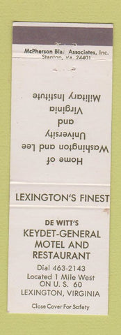 Matchbook Cover - De Witt's Deydet Motel Restaurant Lexington VA