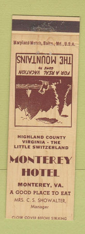 Matchbook Cover - Monterey Hotel Monterey VA