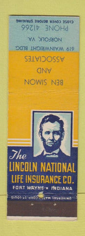Matchbook Cover - Lincoln National Life Insurance Ben Simon Norfolk VA