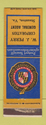 Matchbook Cover - WJ Perry Insurance Staunton VA WEAR