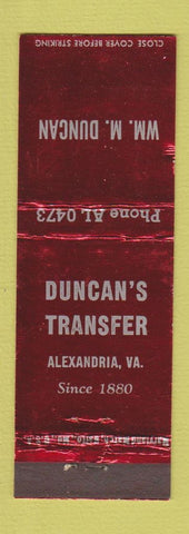 Matchbook Cover - Duncan's Transfer trucking Alexandria VA