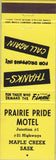 Matchbook Cover - Praire Pride Motel Maple Creek SK