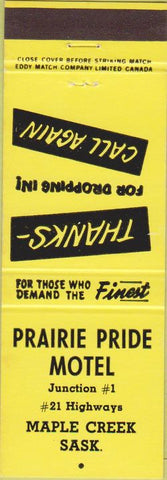 Matchbook Cover - Praire Pride Motel Maple Creek SK