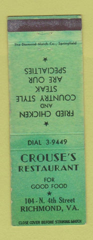 Matchbook Cover - Crouse's Restaurant Richmond VA WEAR