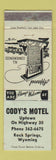 Matchbook Cover - Cody's Motel Rock Springs WY WEAR