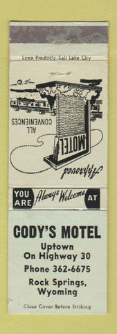Matchbook Cover - Cody's Motel Rock Springs WY WEAR